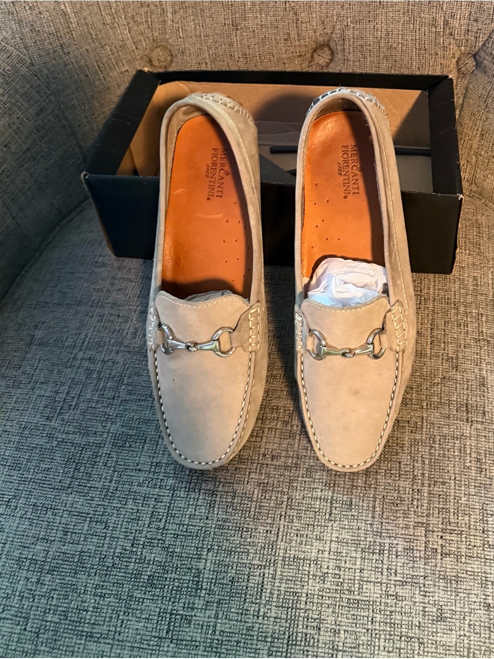 Mercanti Fiorentini Light Beige Suede Bit Loafers